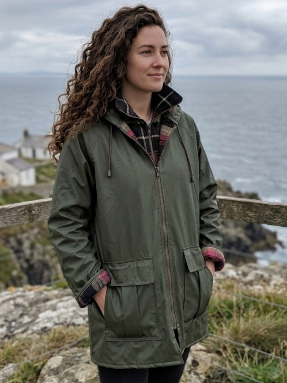 Misty Harbor Rain Jacket Plaid Flannel Lined Green